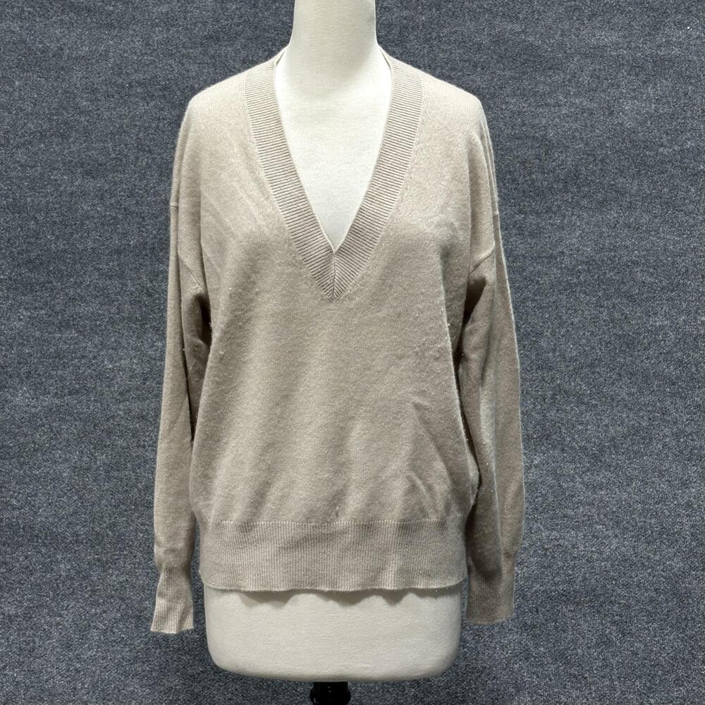 White + Warren Sweater Womens Medium Beige 100% Cashmere V Neck Pullover